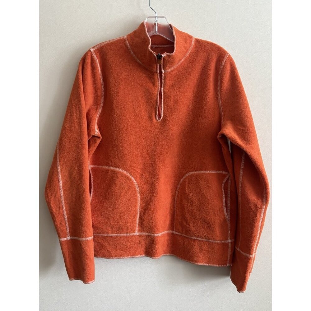LIFE IS GOOD Orange Half Zip Hoodie Womens Small Fleece Thumb Holes Active Hike